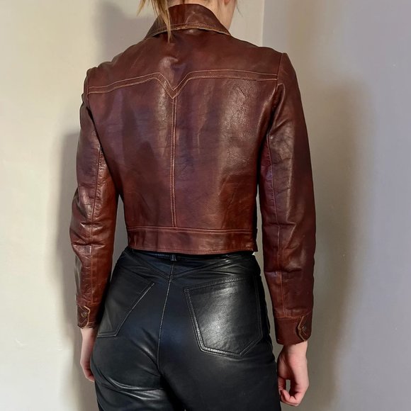 Iconic 70s Brown Leather Bomber Jacket - Picture 2 of 12